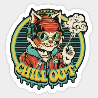 Urban Style Cat Wearing Headphones cool style and smoking Sticker